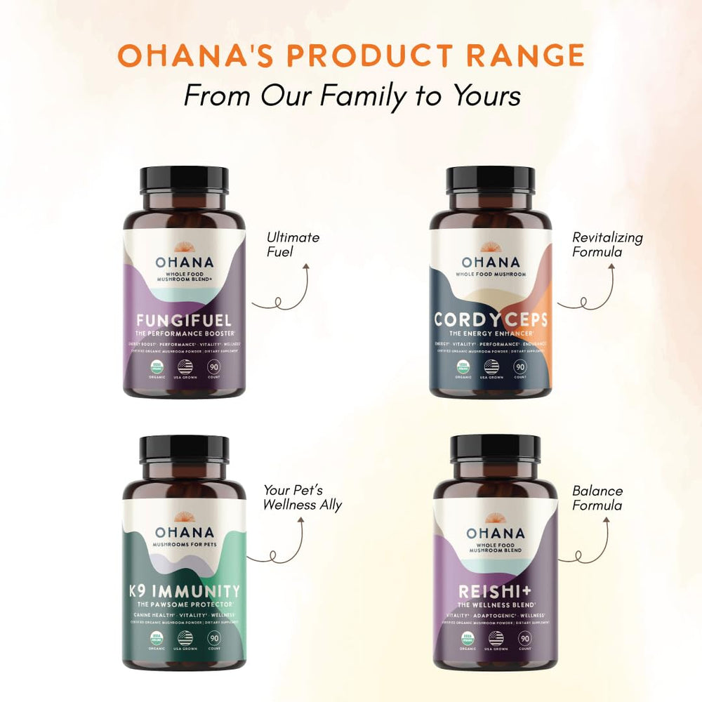 Ohana Reishi+ powder being added to a smoothie