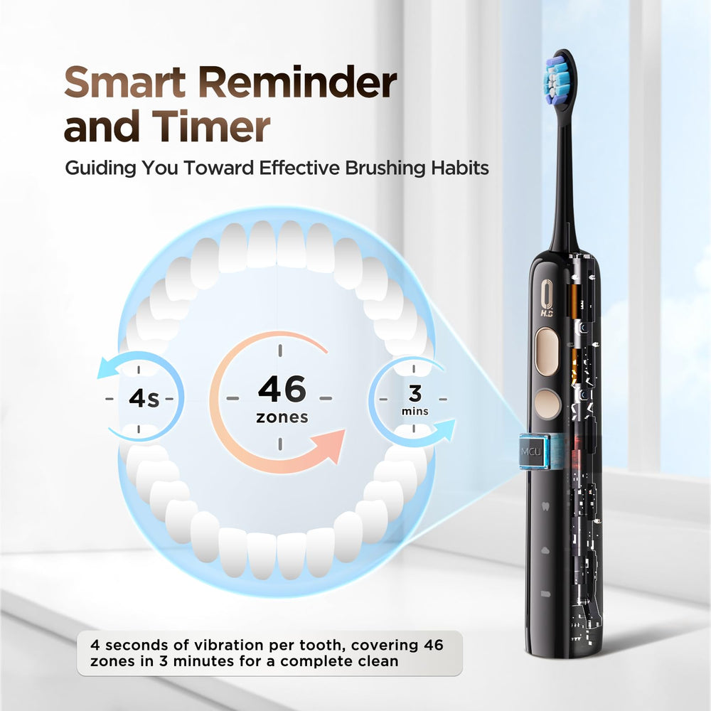 Sonic cleaning up to 42,000 strokes per minute
