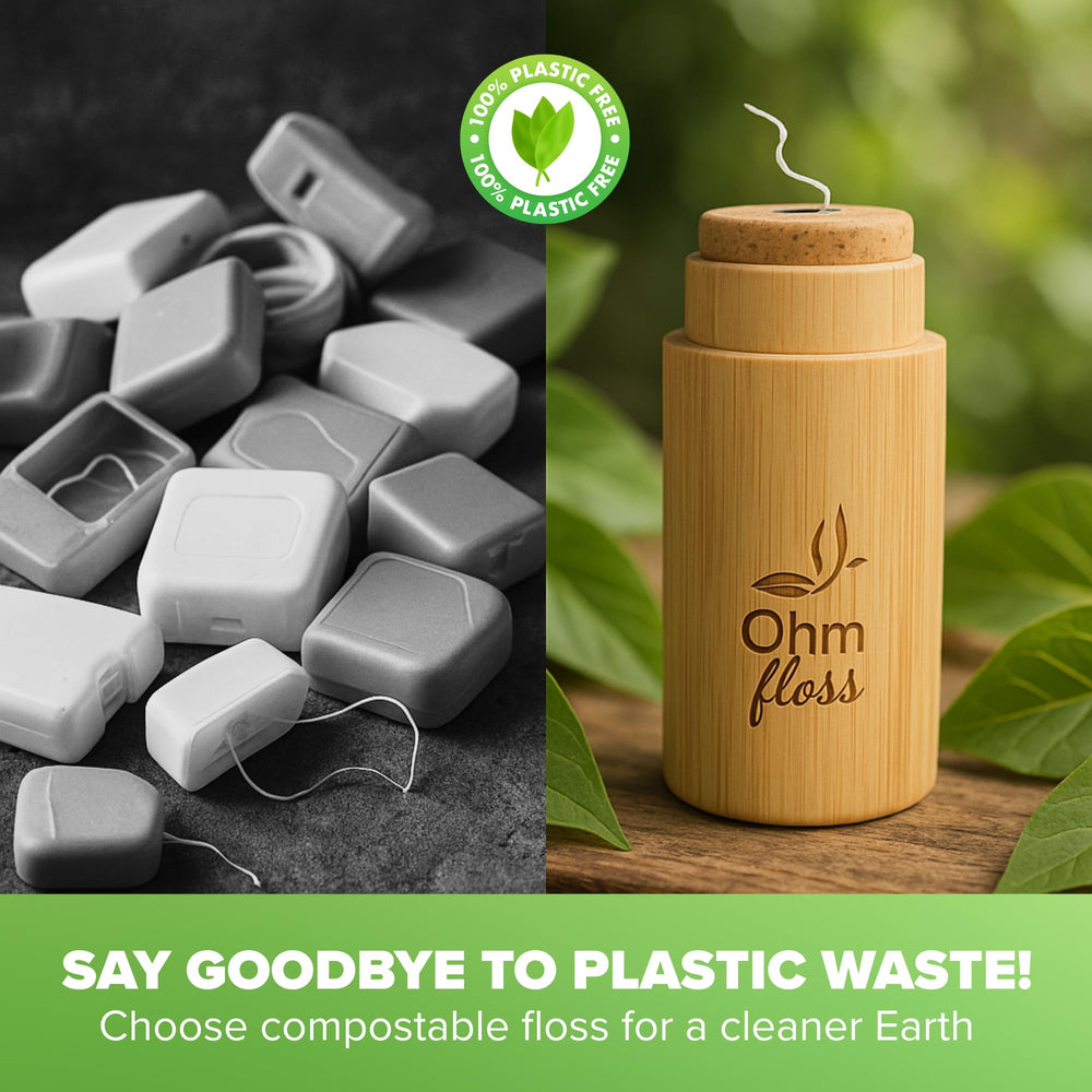 Refillable Ohm Floss in bamboo holder with refill concept