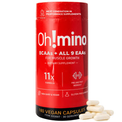 Oh!mino Essential Amino Acids caffeinated capsules bottle front view