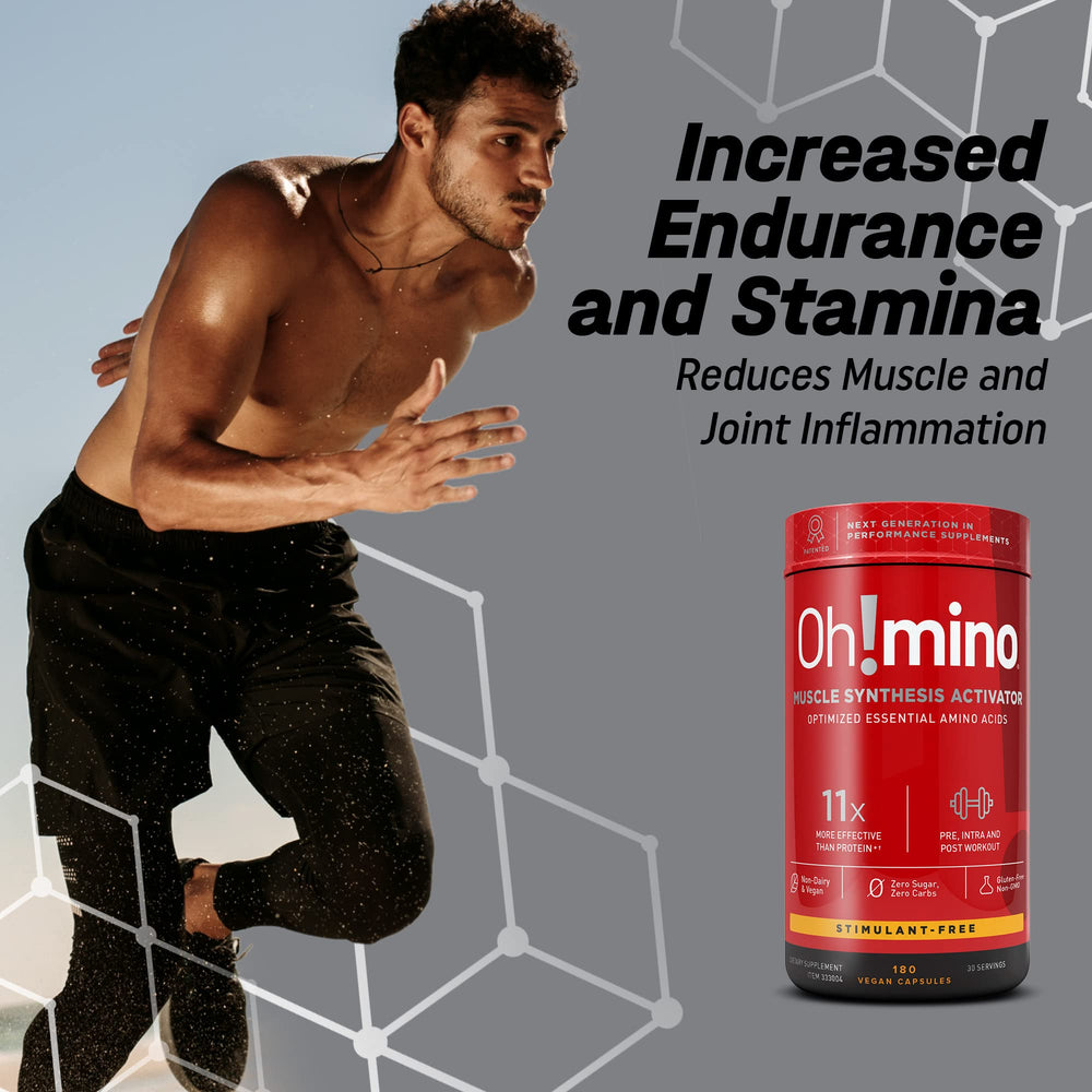 Oh!mino Essential Aminos used during a workout illustrates potential stamina and recovery support.
