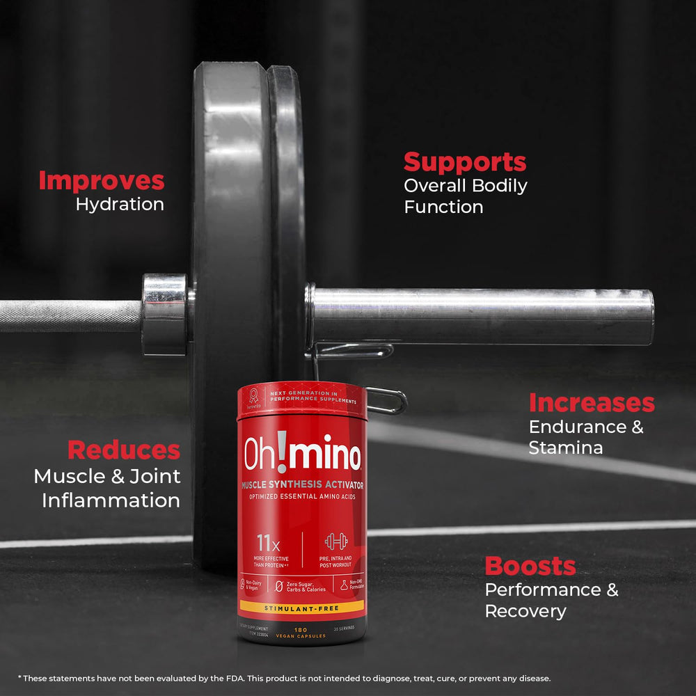 Oh!mino Essential Aminos on-the-go pack demonstrates travel-friendly wellness for daily routines.