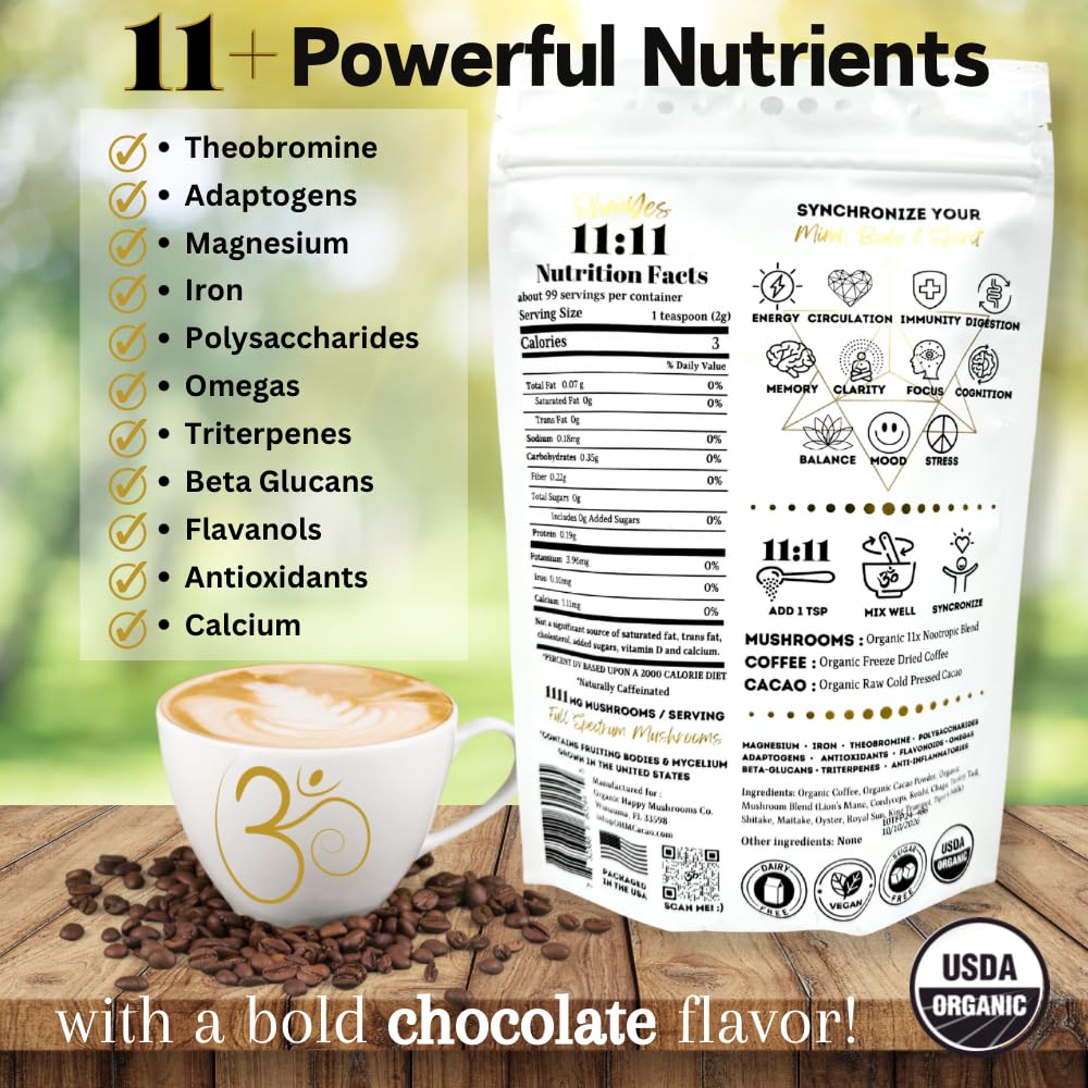 Ingredients panel for OhmYes 1111 Mushroom Coffee + Cacao