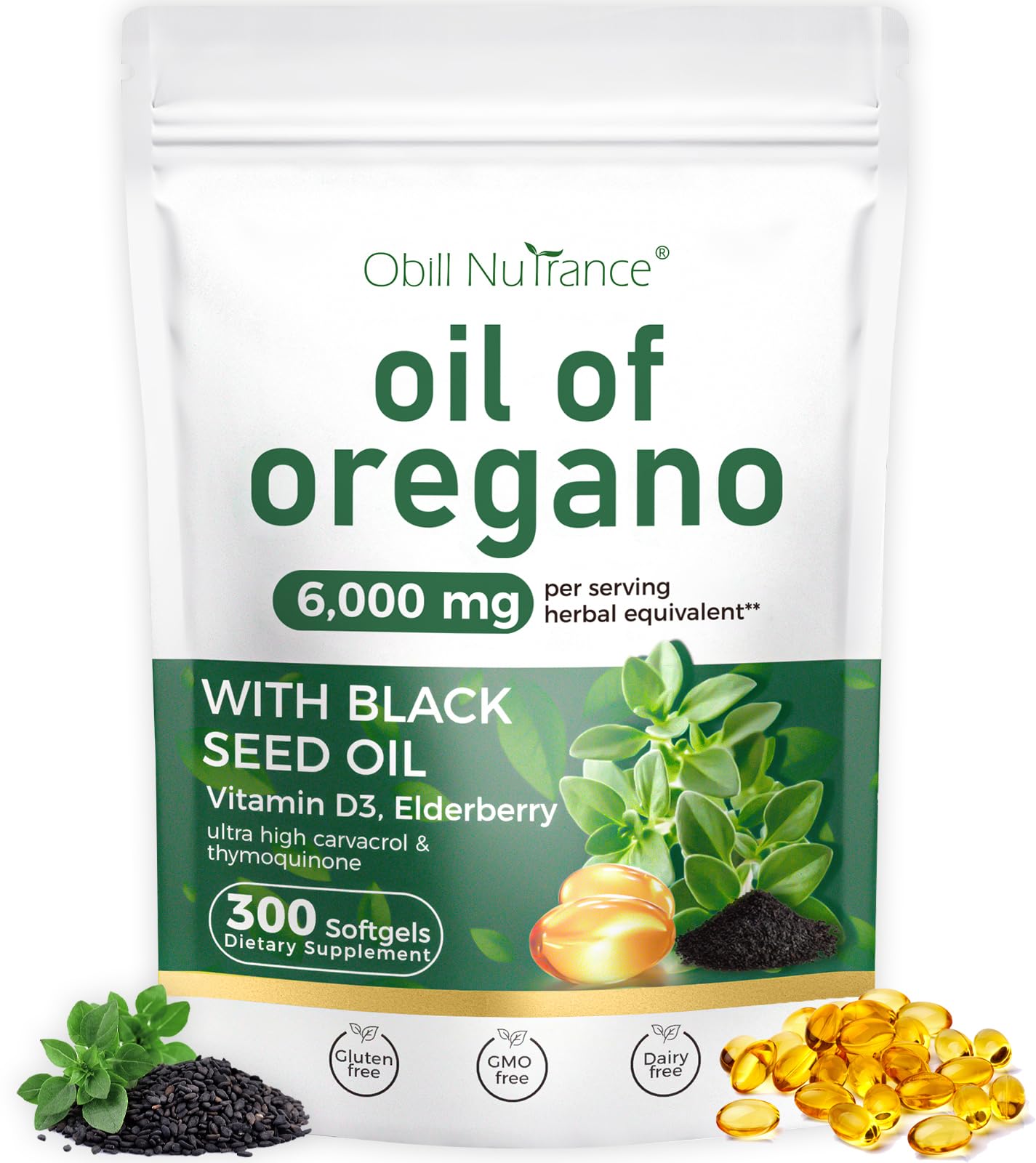 Oil of Oregano 300-softgels bottle front view