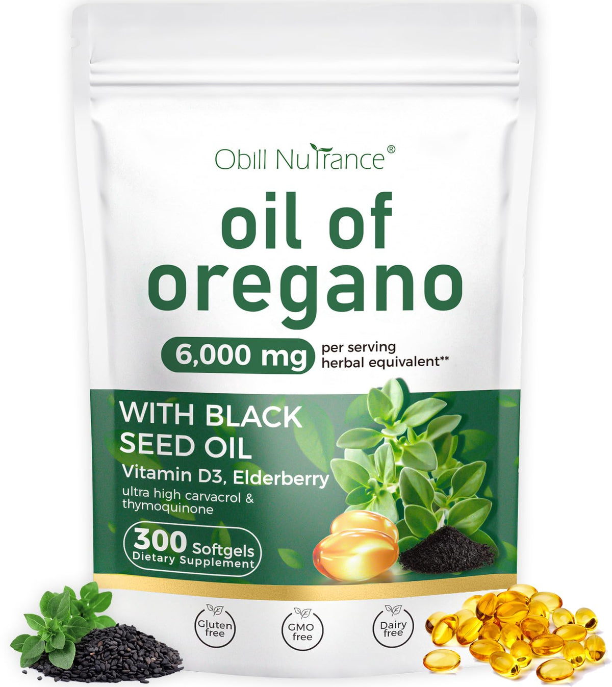 Oil of Oregano 300-softgels bottle front view