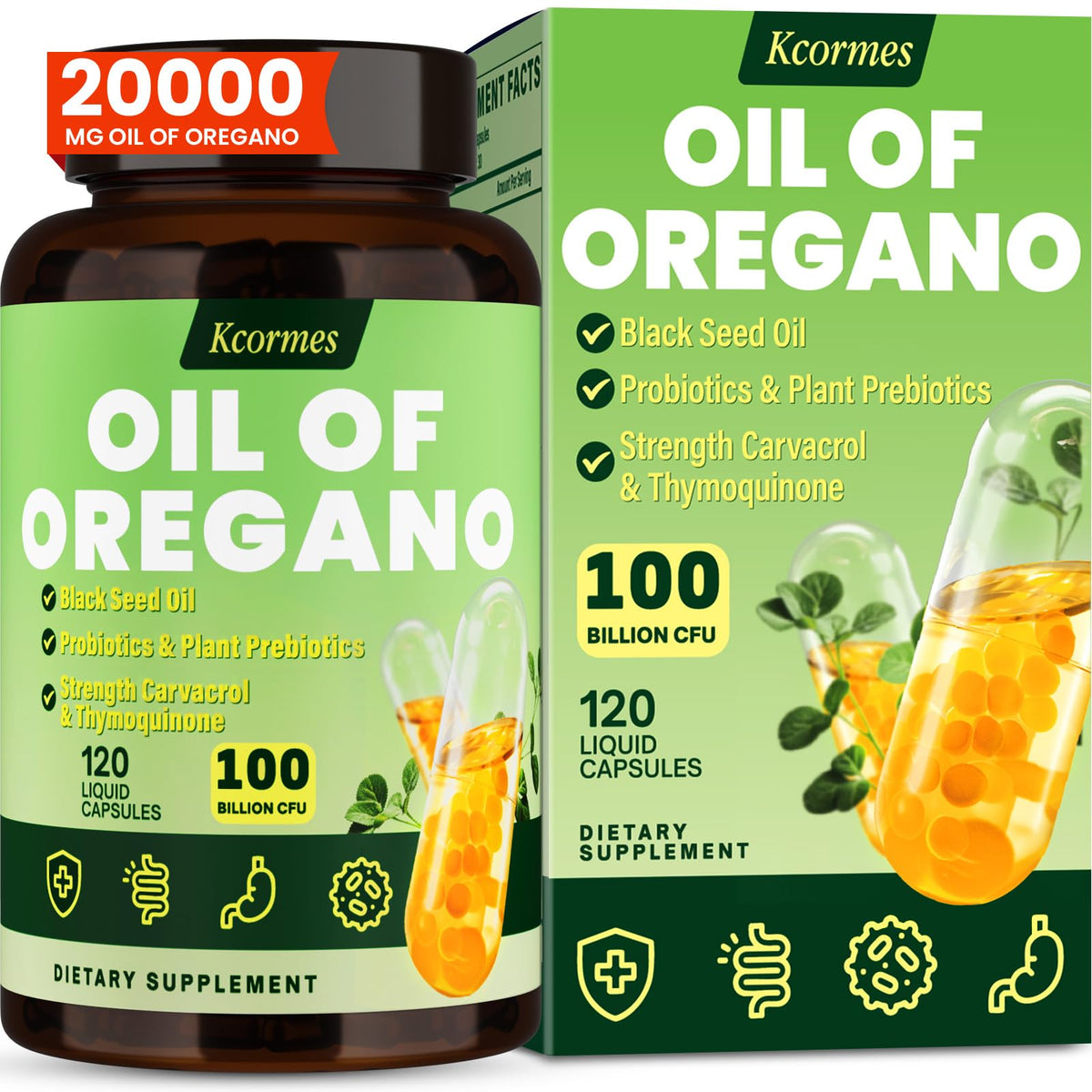 Bottle of Oil of Oregano with Black Seed Oil - 120 capsules