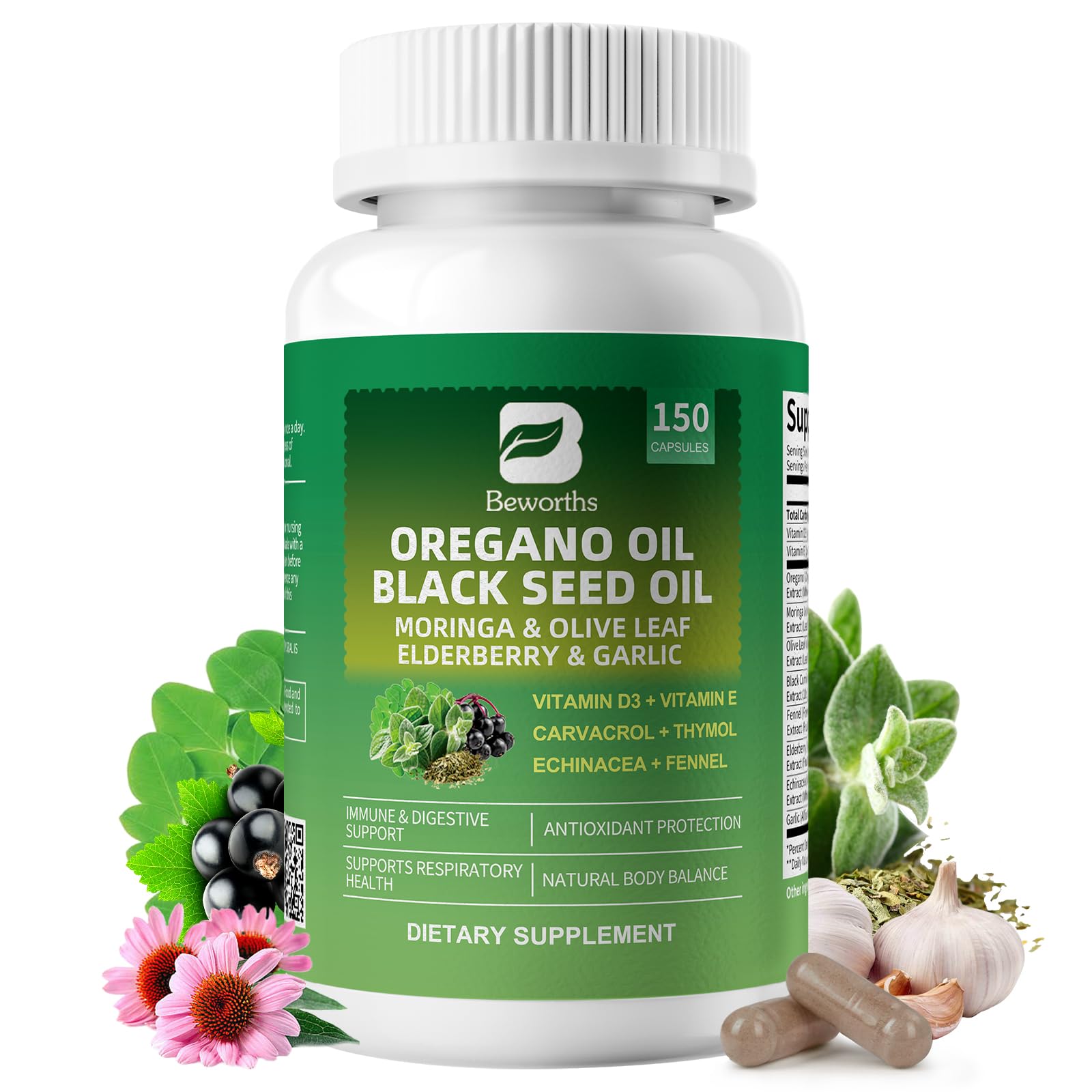 Oil of oregano with black seed oil capsules bottle, 150 count