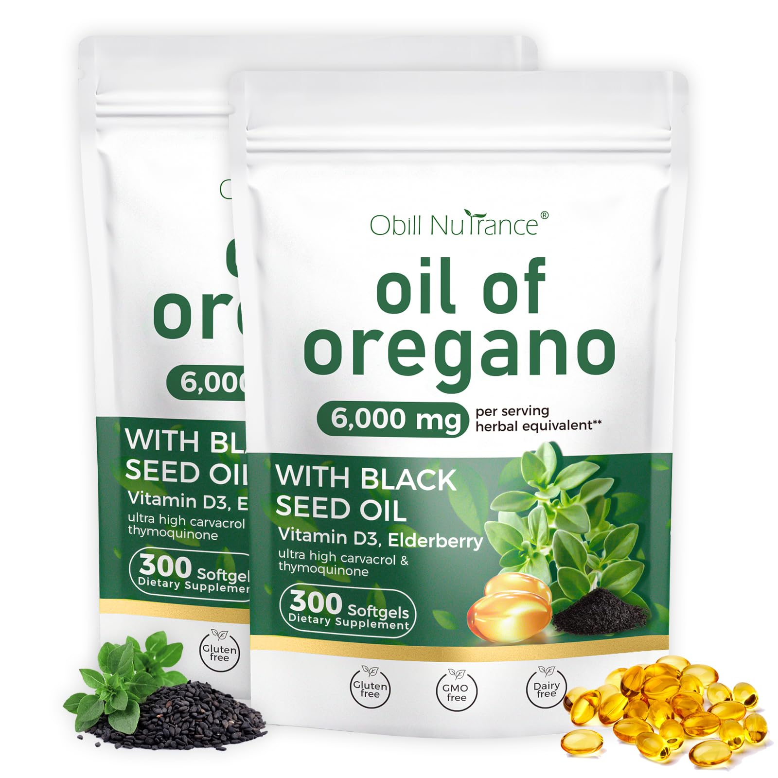 Bottle of Oil of Oregano with Black Seed Oil Softgels
