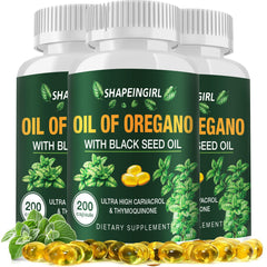 Bottle of Oil of Oregano capsules with black seed oil (600 softgels)
