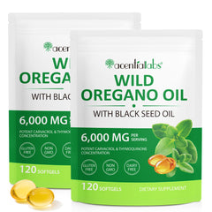 Front view of Oil of Oregano Softgels 6000mg bottle.