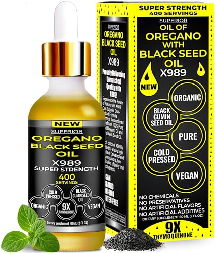Bottle of oil of oregano with black seed oil for 400 servings