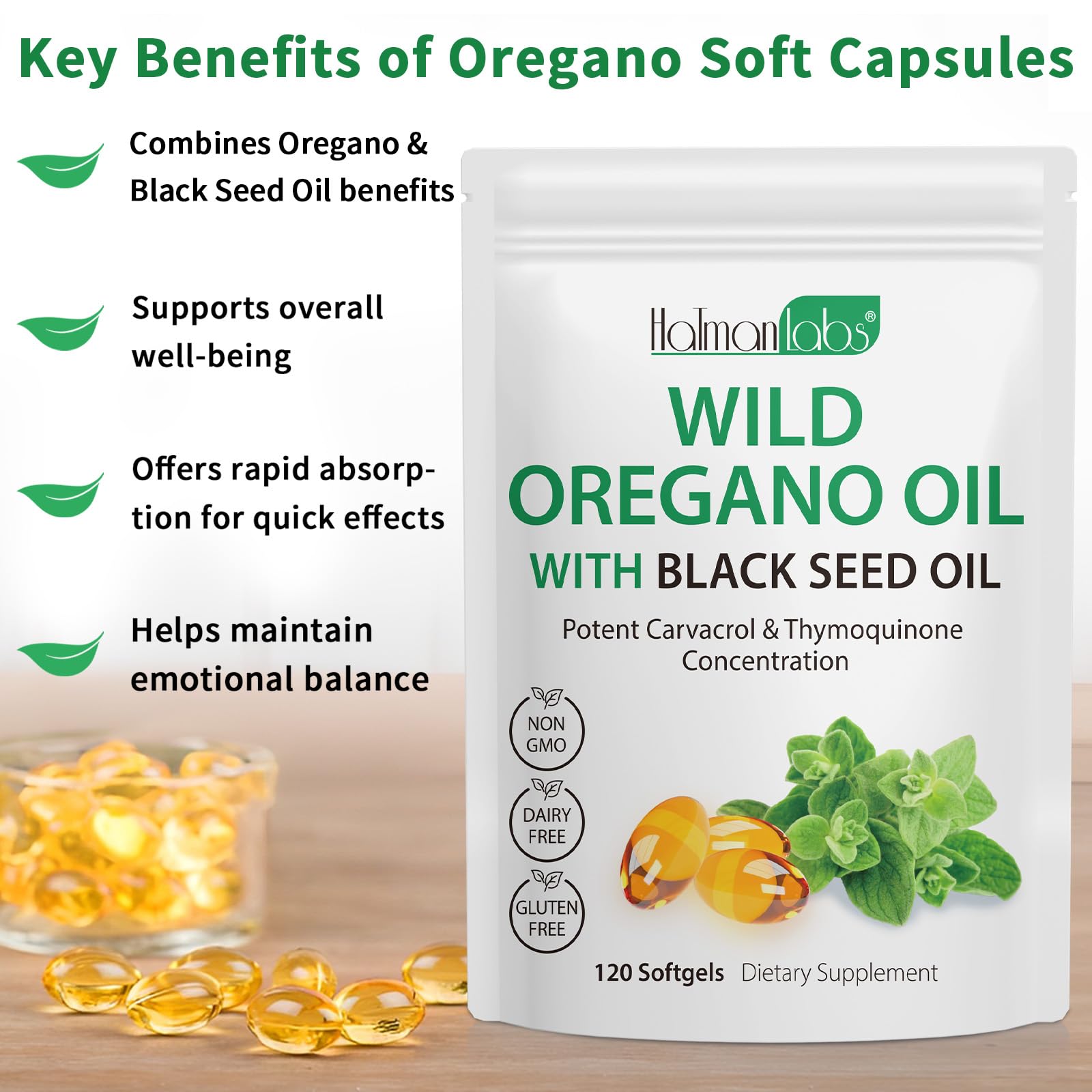 Oil of oregano with black seed oil softgels
