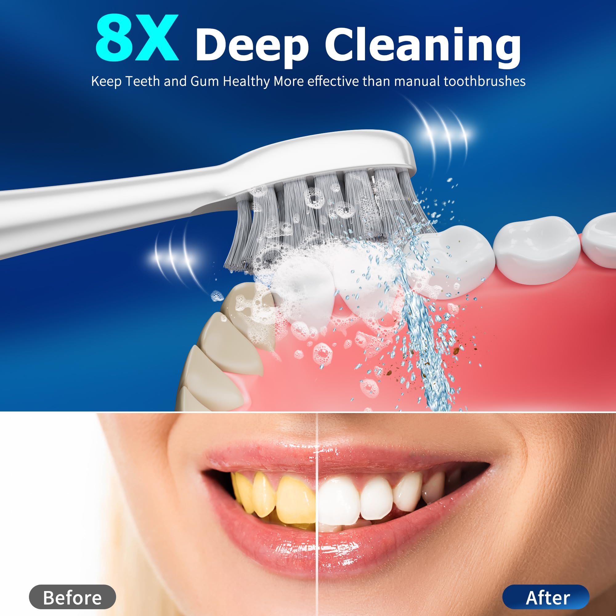 Five brushing modes and three floss speeds