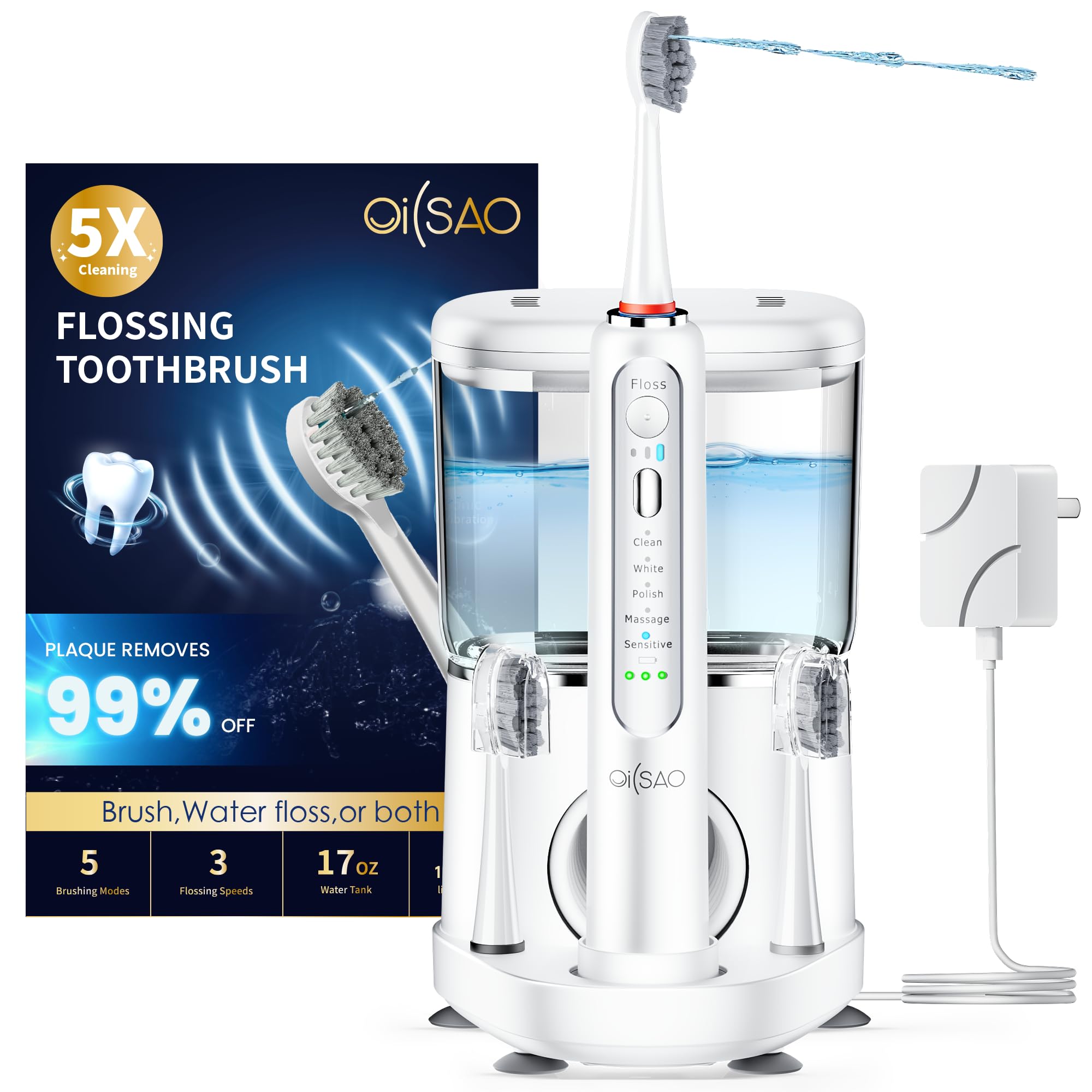 OILSAO electric toothbrush with water flosser front view