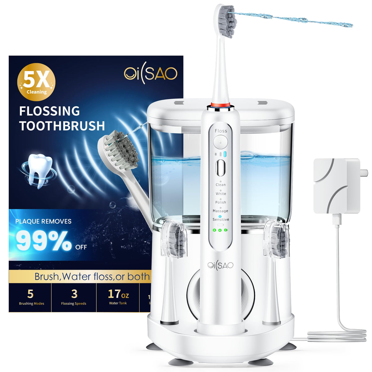 OILSAO electric toothbrush with water flosser front view