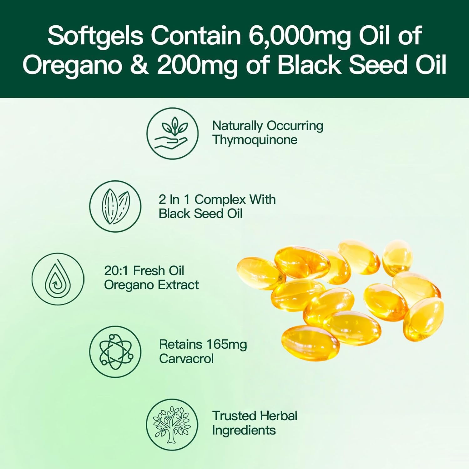 Close-up of Oil of Oregano softgel capsules