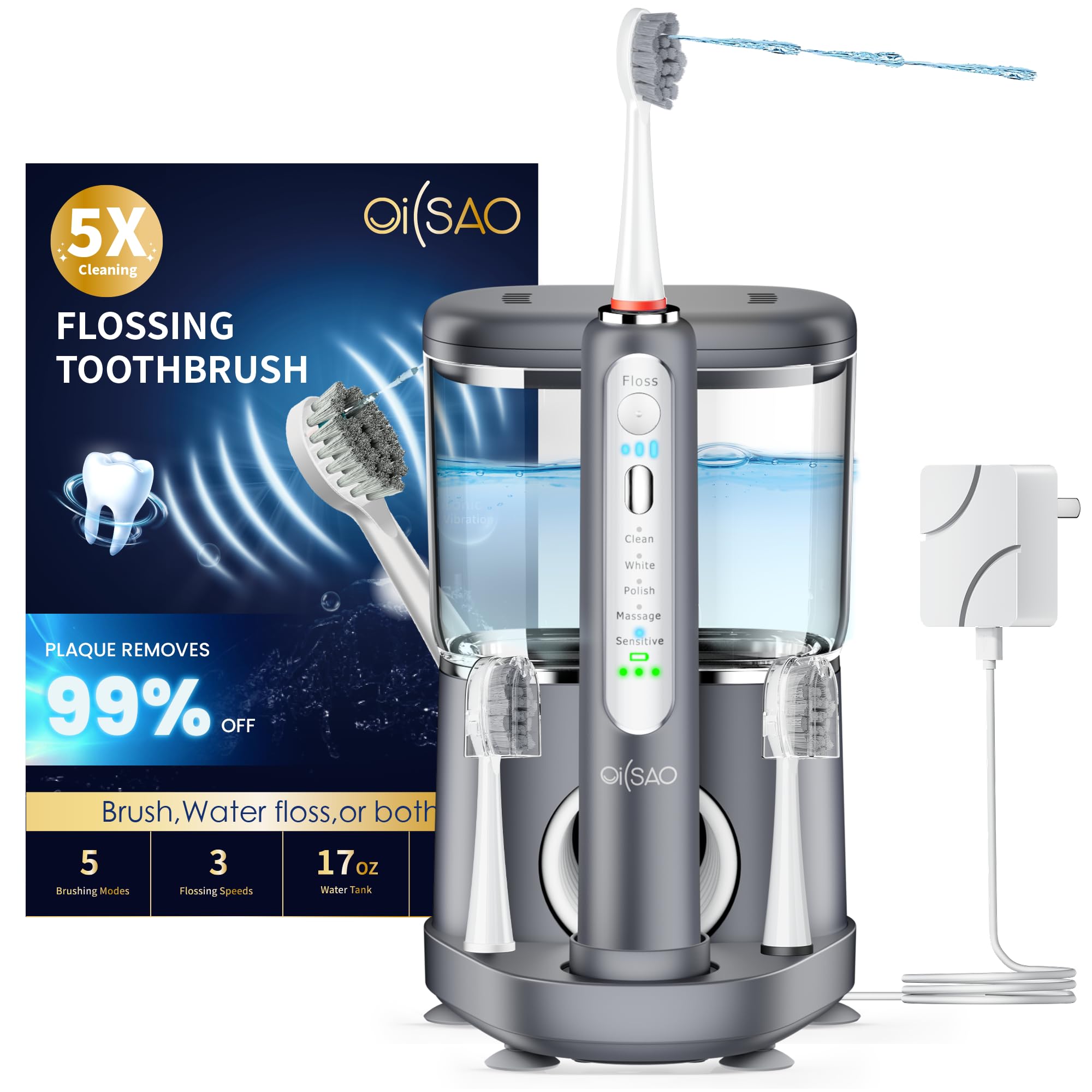 Front view of OILSAO Electric Toothbrush with Water Flosser
