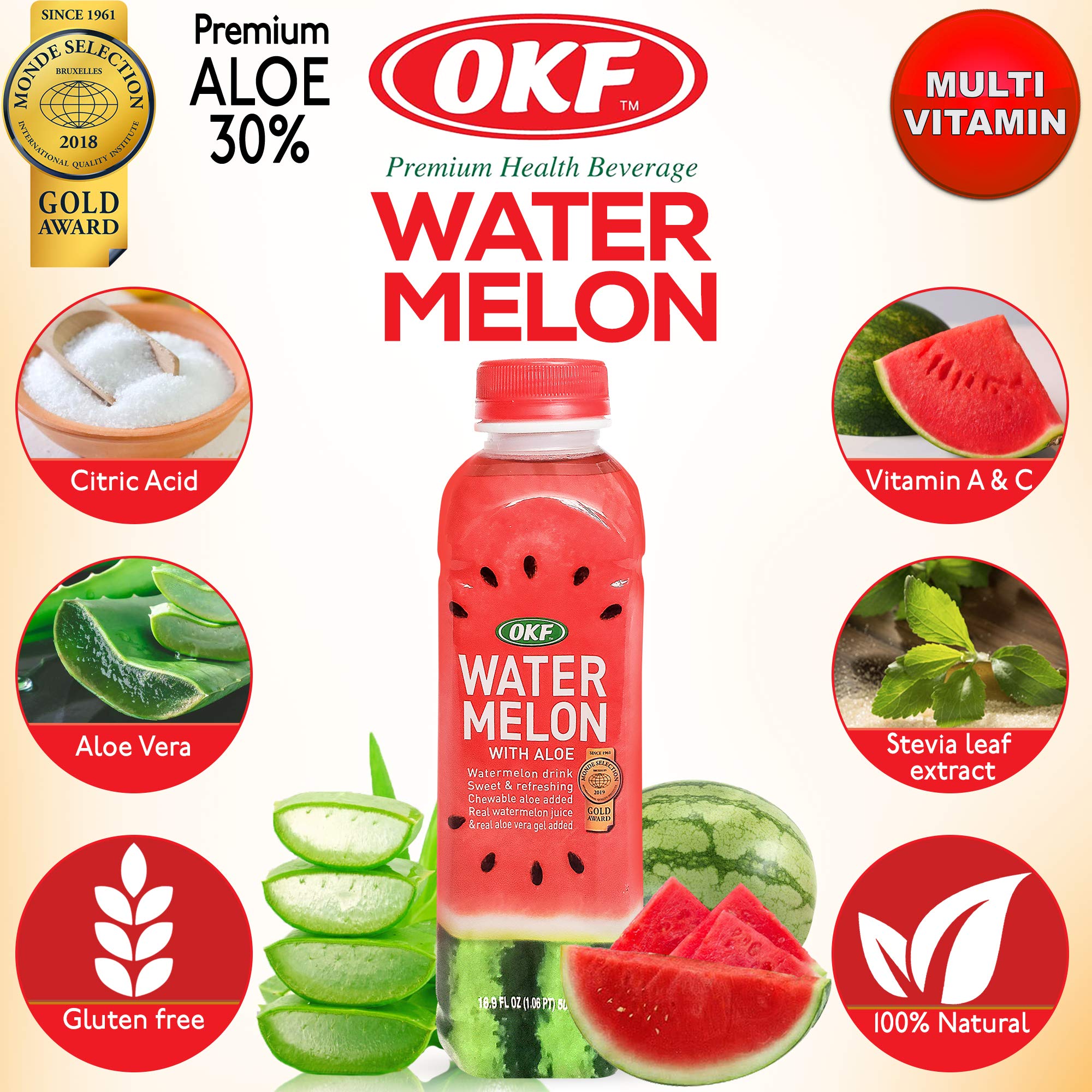 Pack of 10 bottles of OKF Watermelon with Aloe Vera Drink