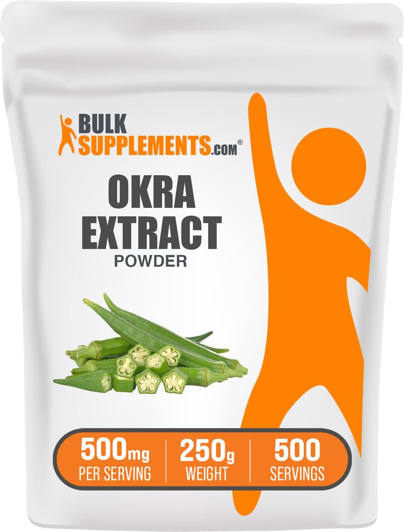 BulkSupplements Okra Extract Powder bottle, 250g, 500mg per serving