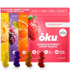 OKU ōku Energy Chews bottle label showing clean energy for workouts and workdays