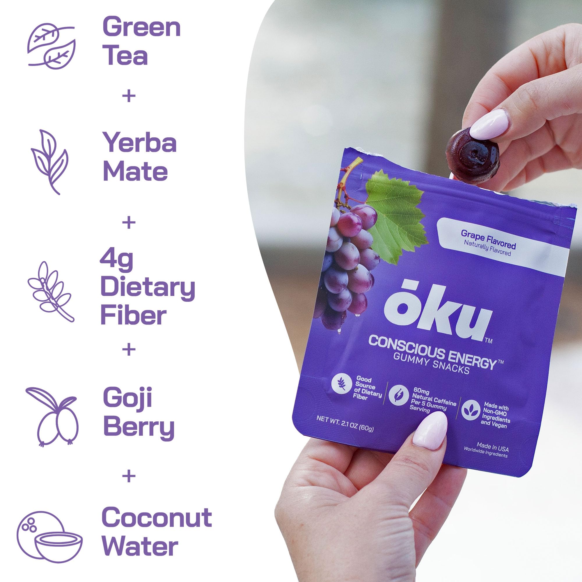 OKU ōku Energy Chews coconut water hydration in a chewable format.