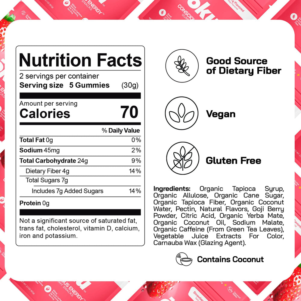 OKU Energy Chews strawberry flavor with vibrant color and taste