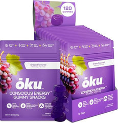 OKU ōku Energy Chews grape pack shot highlighting on-the-go energy and hydration.