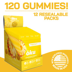 OKU ōku Energy Chews pineapple-pack view with resealable bag