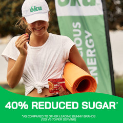 OKU ōku Energy Chews yerba mate caffeine source imagery emphasizing natural stimulation