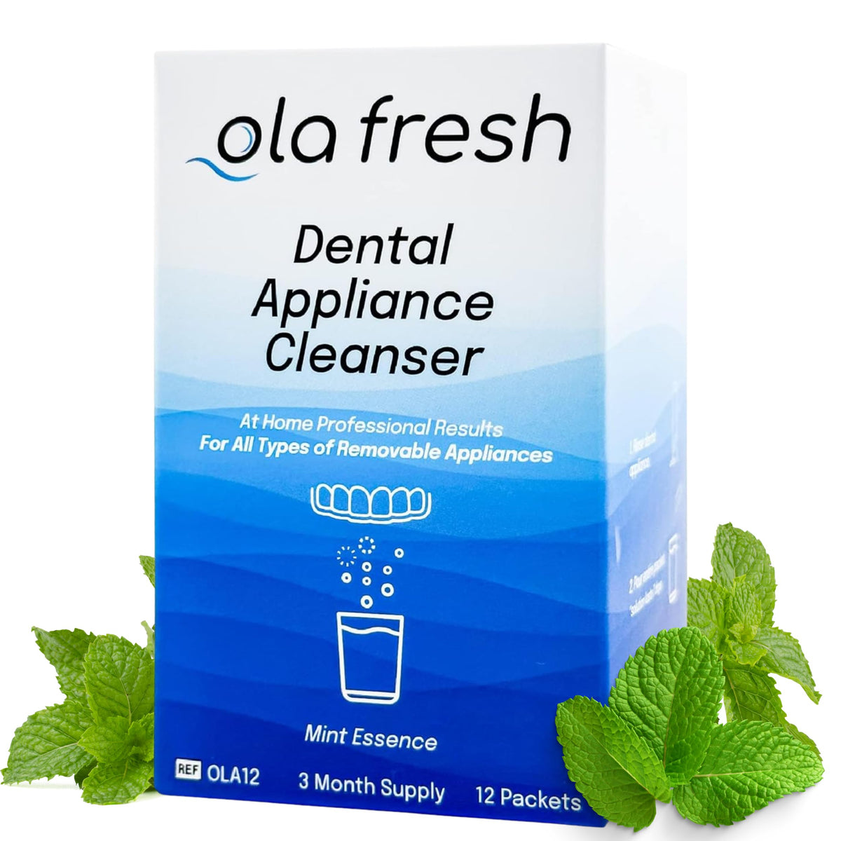 Ola Fresh Dental Appliance Cleanser Mint Essence packaging