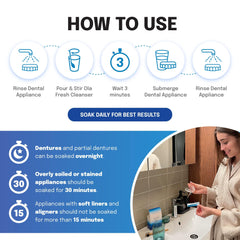 Overnight soak with Ola Fresh Dental Appliance Cleanser