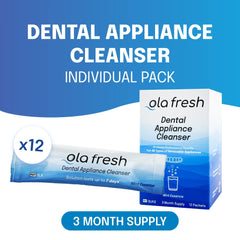 Powder cleaner removes stains and odor from dentures and retainers