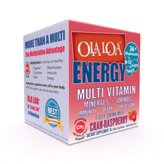 Box packaging of Ola Loa Energy Cran-Raspberry 30 packets