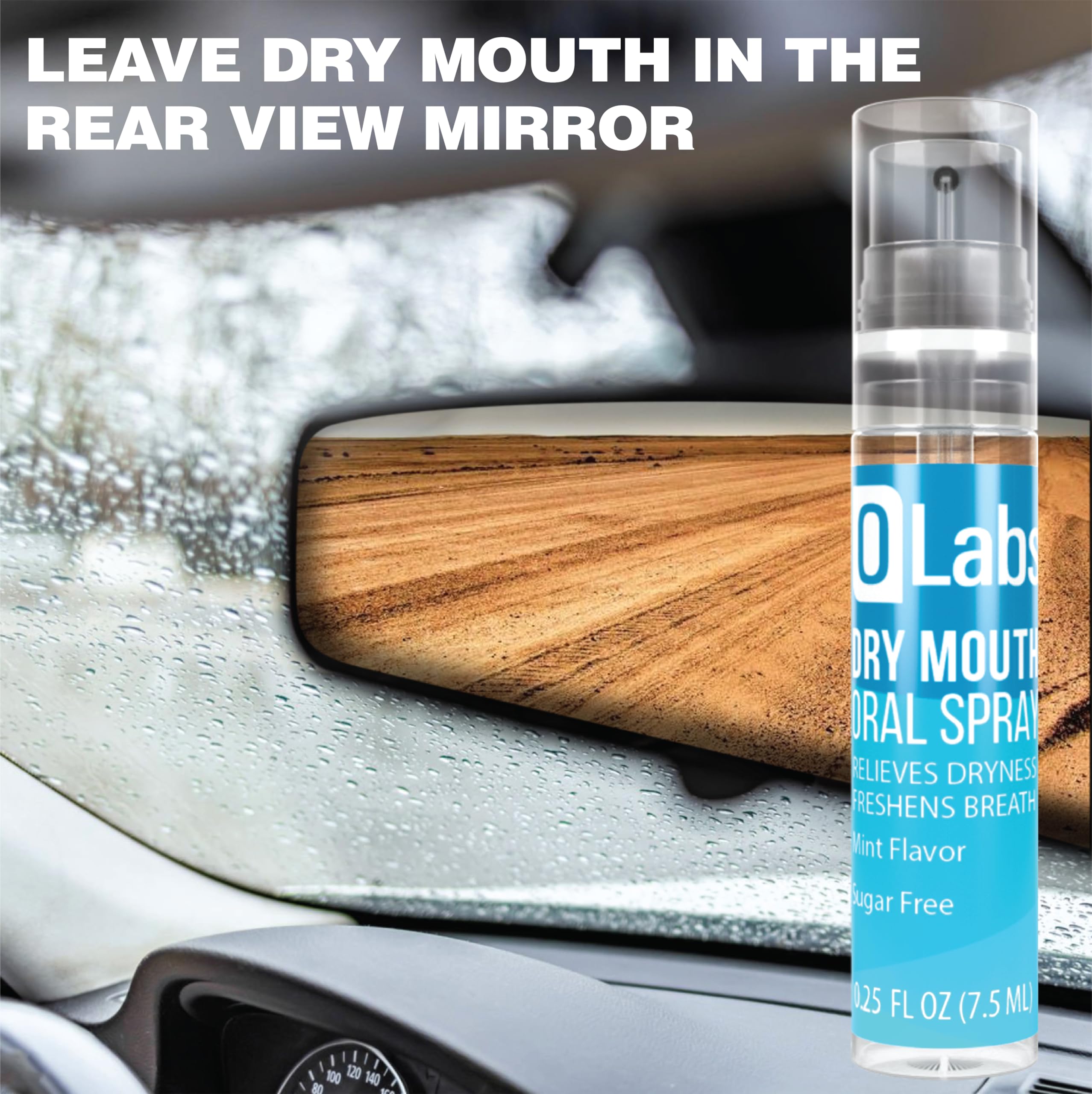 Travel-friendly dry mouth spray on the go