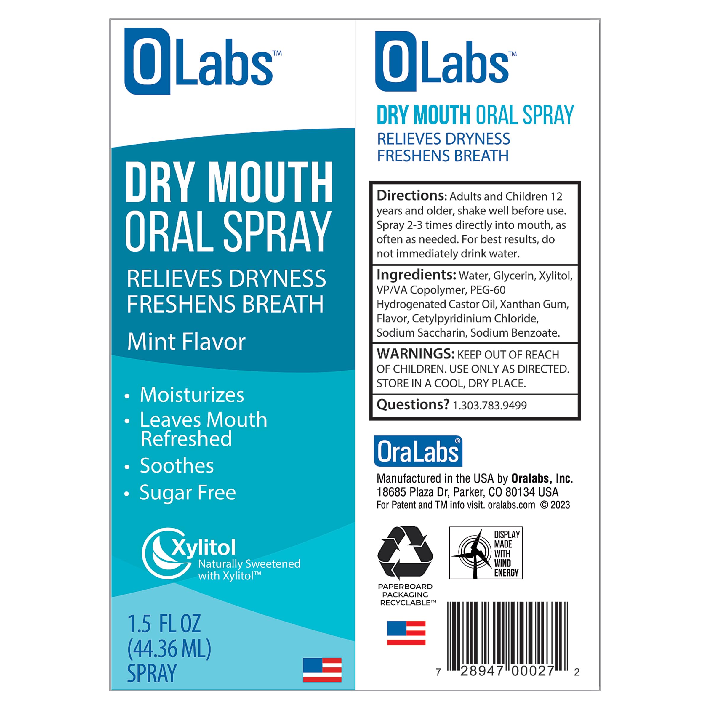 Back view of mint dry mouth spray packaging