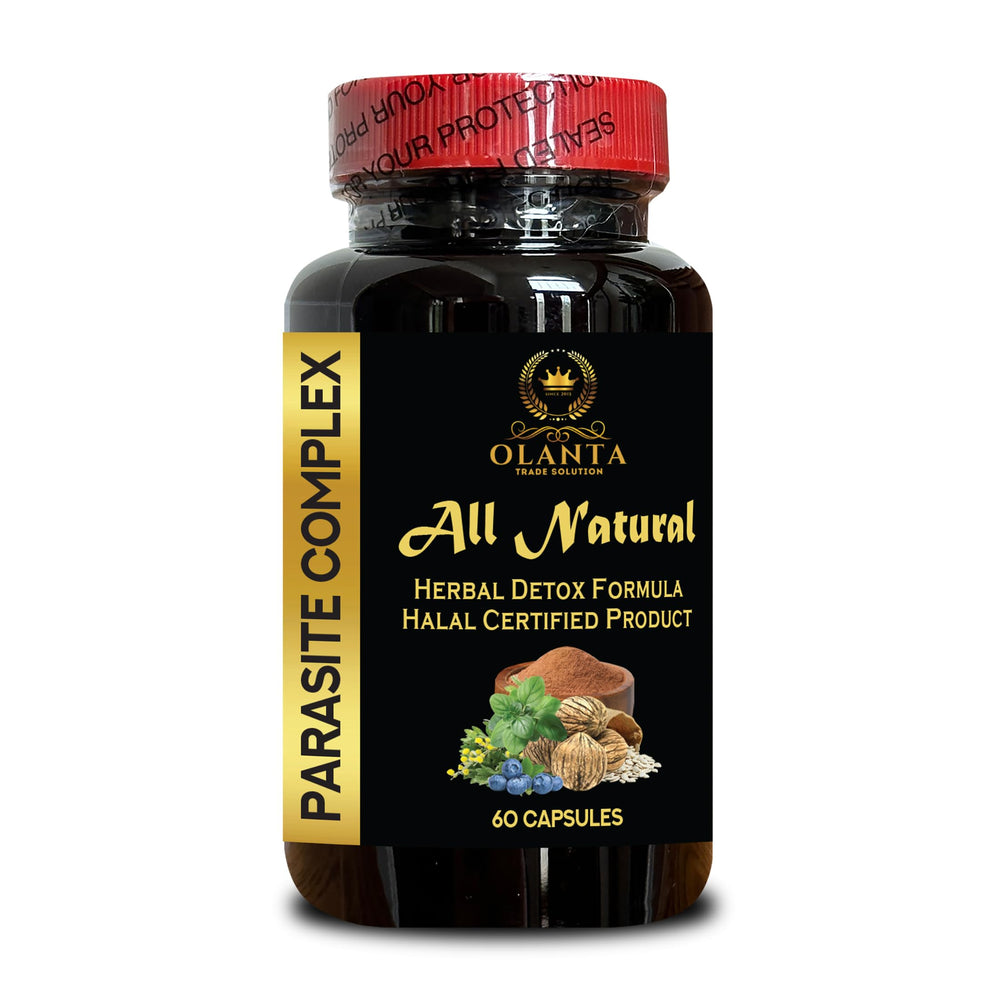 OLANTA Parasite Complex bottle label with Wormwood, Black Walnut & Cloves