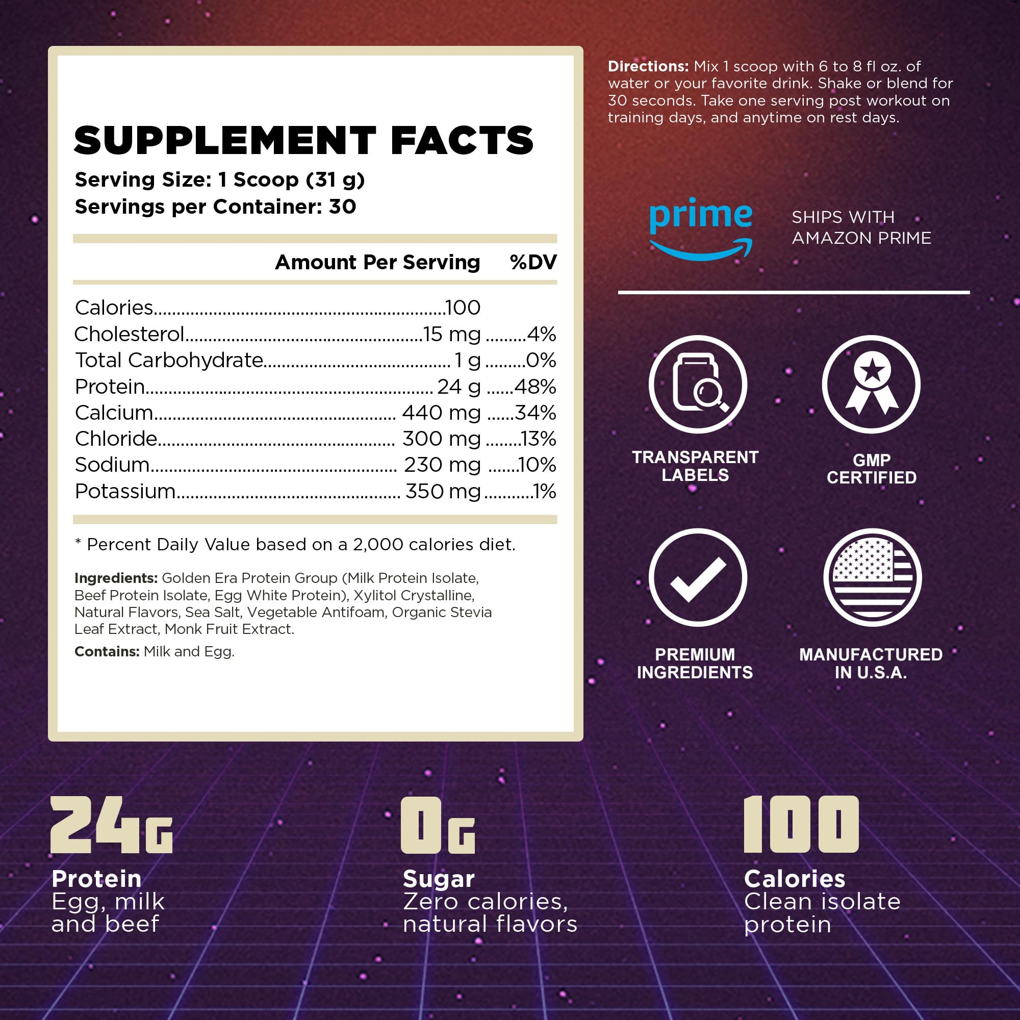 Vintage Brawn label close-up emphasizes premium protein isolates from eggs, milk, beef.