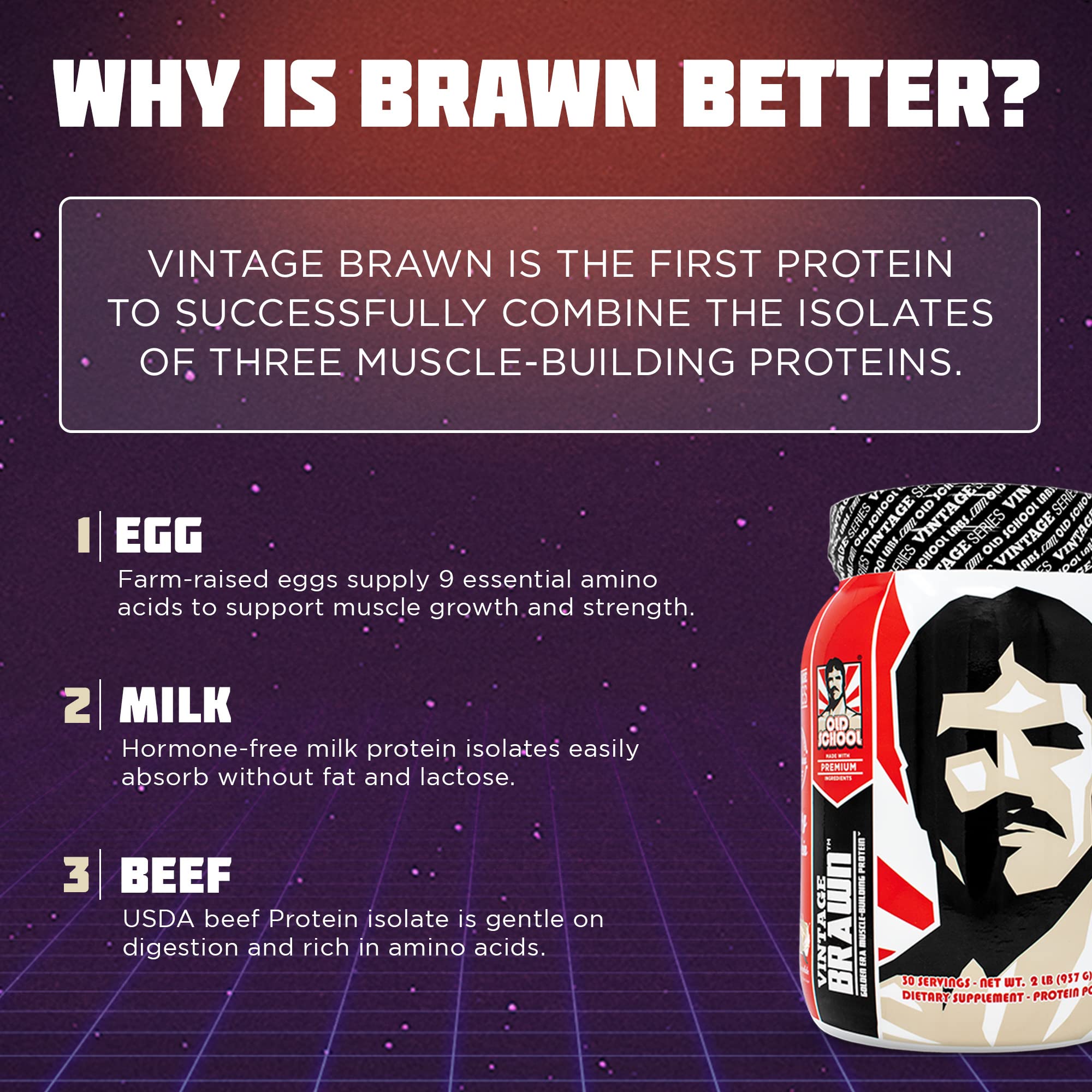 Vintage Brawn vanilla milkshake powder, ready for post-workout recovery.