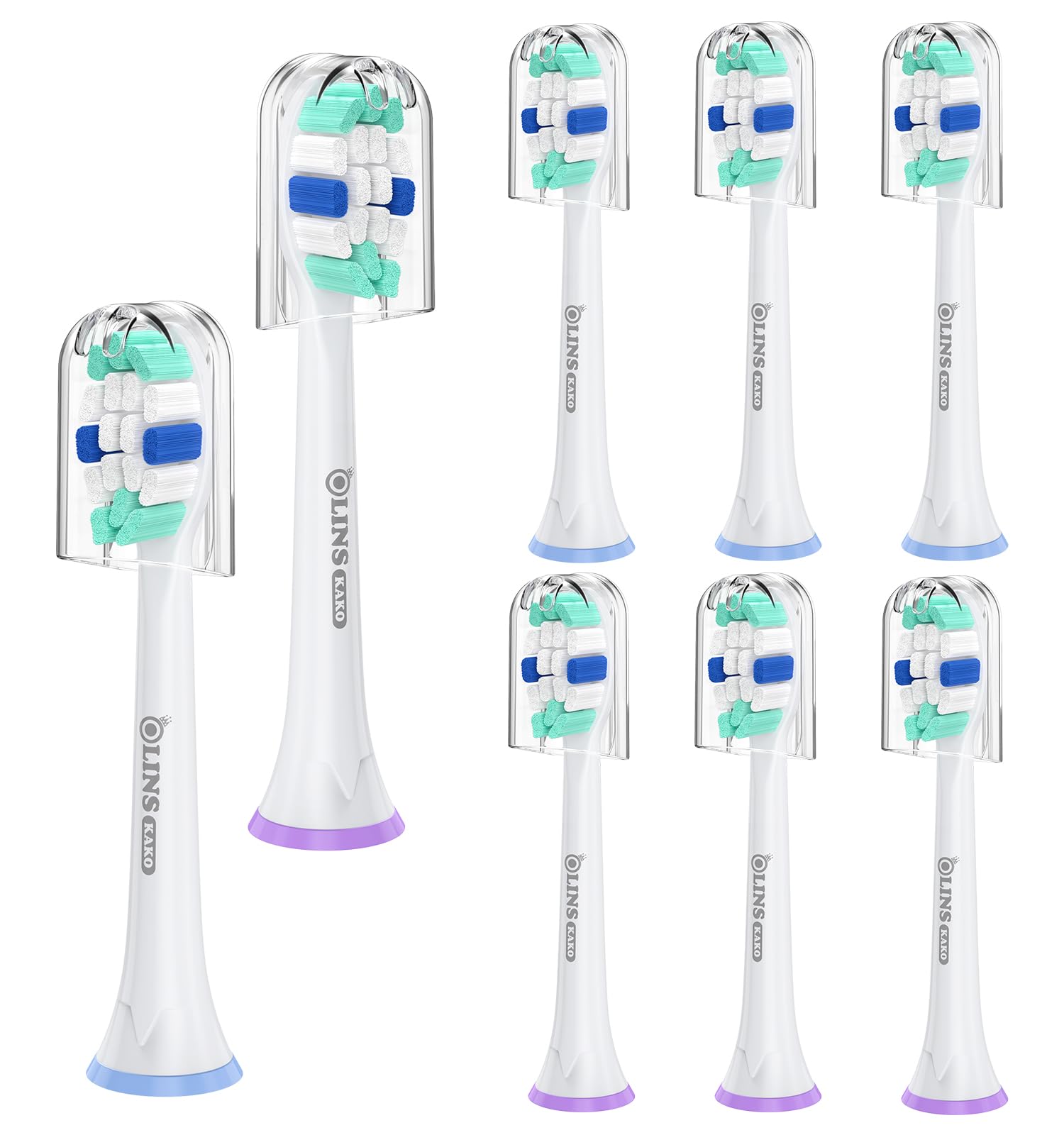 OLINS KAKO 8-pack replacement heads for Philips Sonicare with snap-on handles