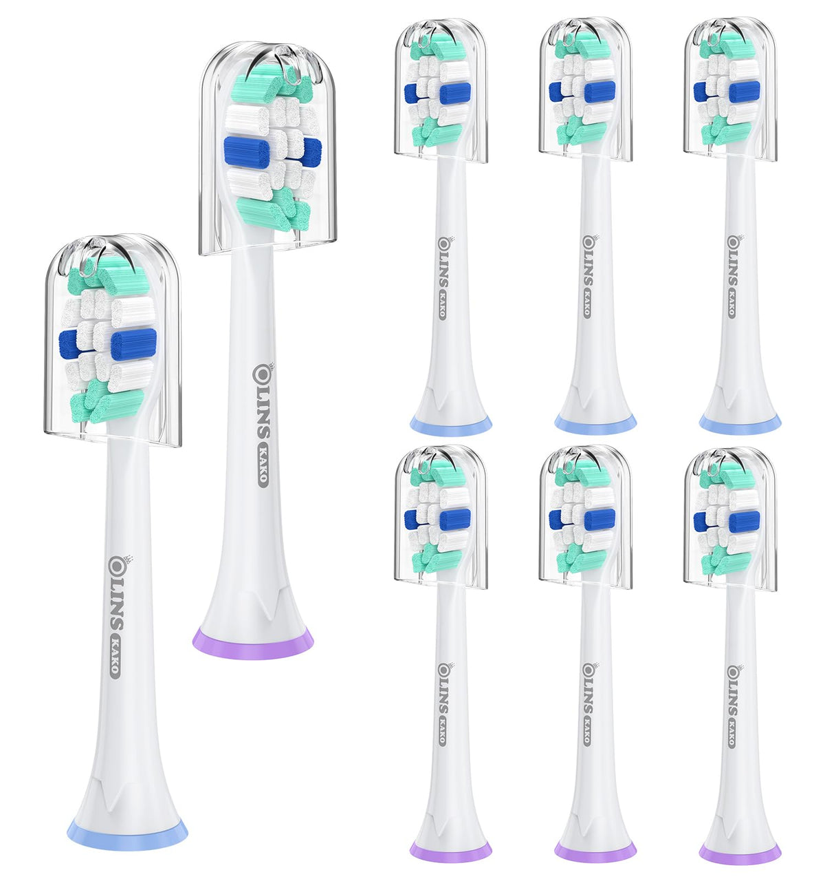 OLINS KAKO 8-pack replacement heads for Philips Sonicare with snap-on handles