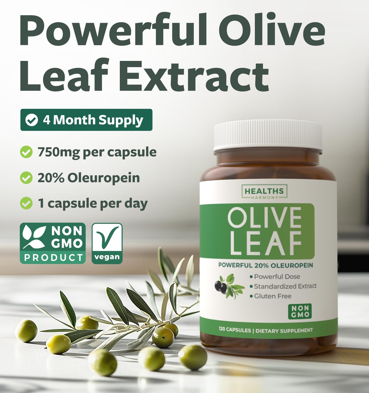 Close-up of olive leaf extract capsules