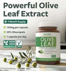 Close-up of olive leaf extract capsules