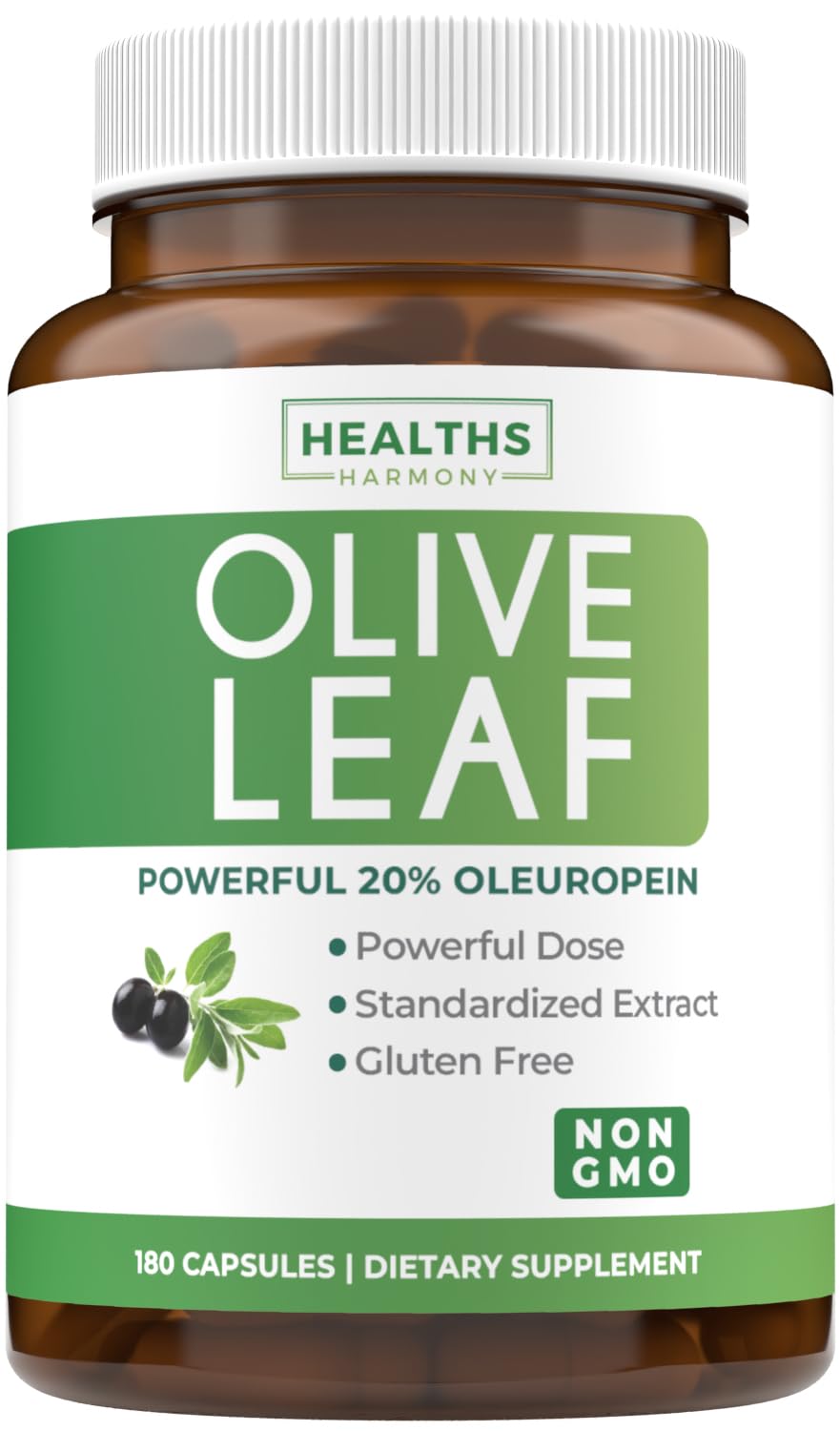 Bottle of Super Strength Olive Leaf Extract Capsules with label