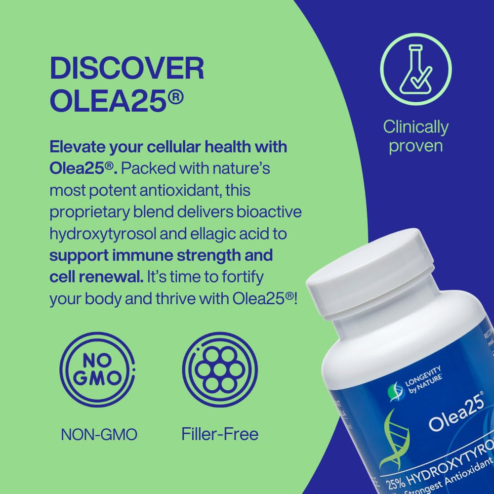 Olea25 hydroxytyrosol supplement bottle label