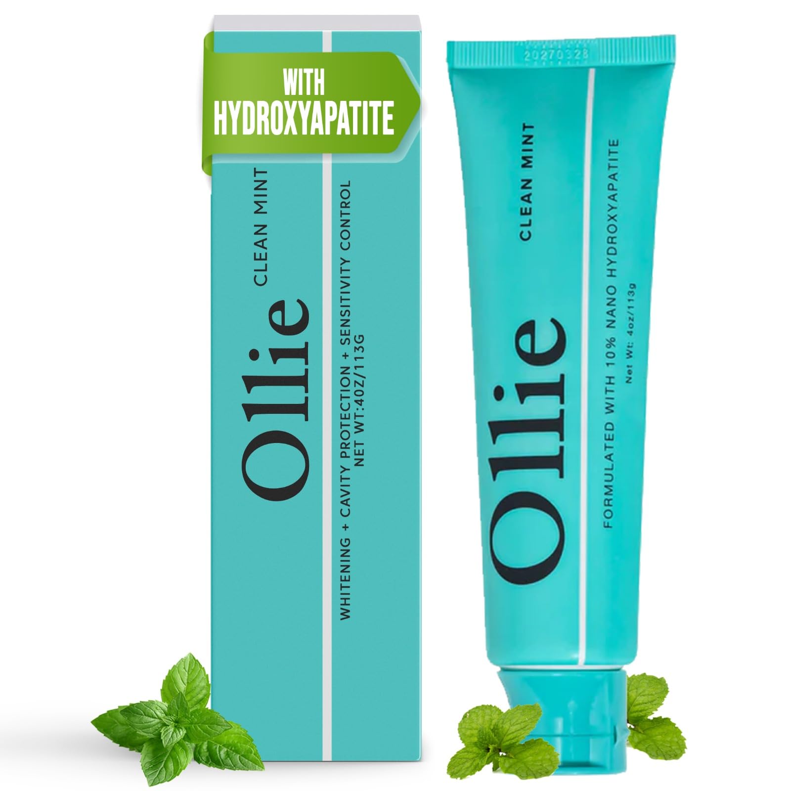 Ollie Clean Mint Nano Hydroxyapatite Toothpaste tube on white background