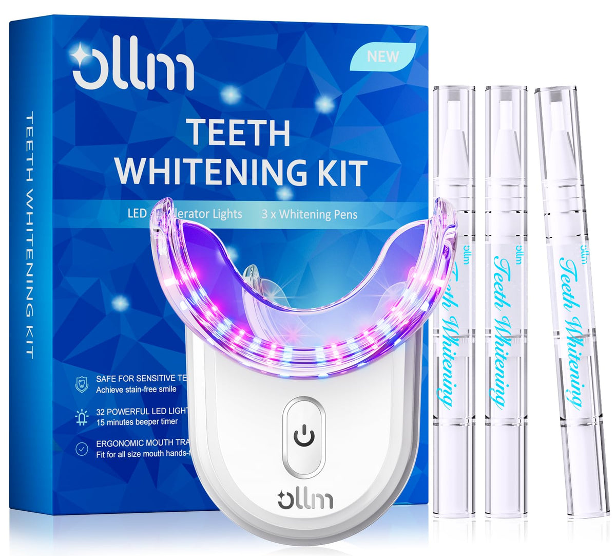 Ollm teeth whitening kit with 32X LED light