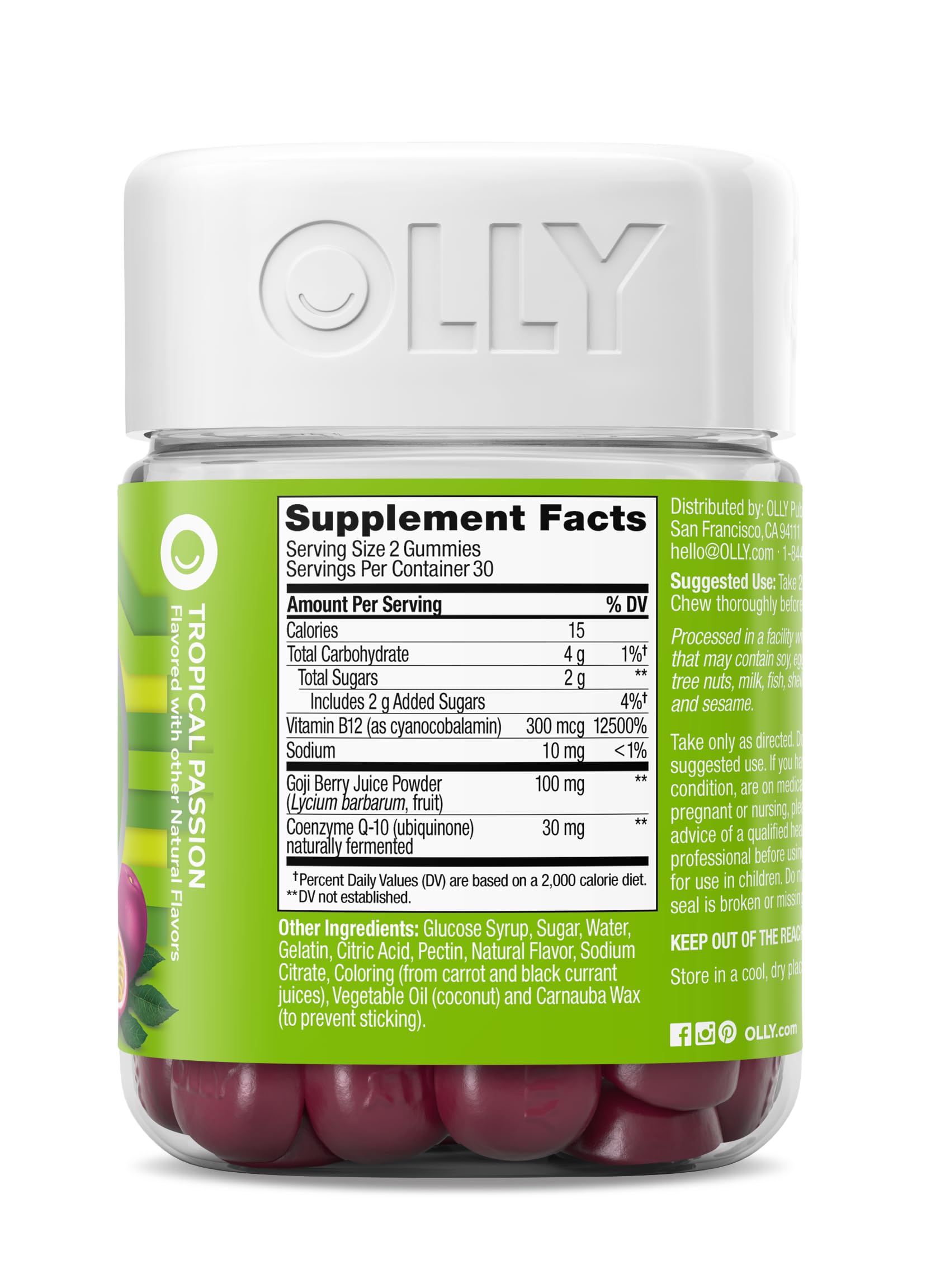 Nutrition facts panel on the bottle