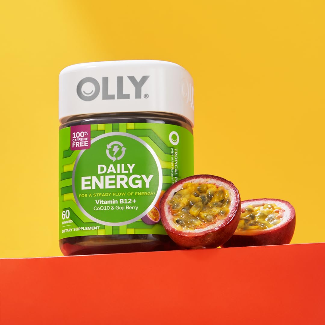 OLLY Daily Energy gummy two-pack display, on-brand packaging.