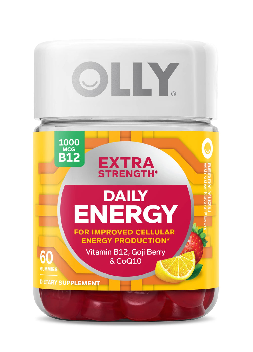 OLLY Extra Strength Daily Energy Gummy Berry Yuzu bottle front