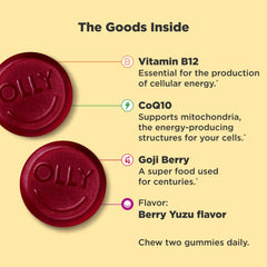 OLLY Extra Strength Daily Energy Gummy Berry Yuzu bottle side view